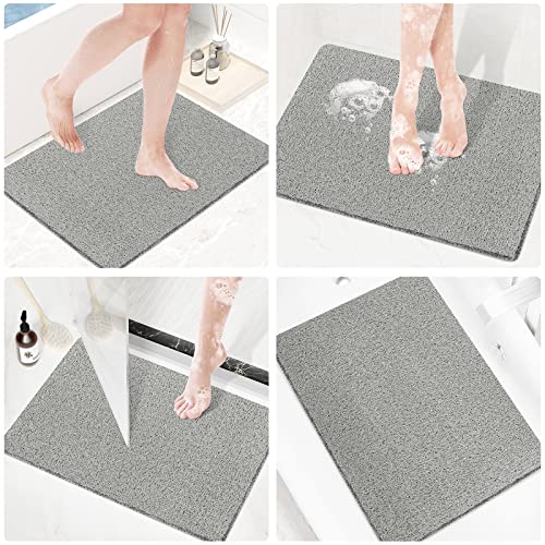 Shower Mat Bathtub Mat Non-Slip,32x24 inch, Soft Tub Mat with Drain,PVC Loofah Bath Mat (Phthalate Free) for Tub and Bathroom,Quick Drying,Grey