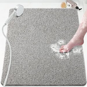 shower mat bathtub mat non-slip,32x24 inch, soft tub mat with drain,pvc loofah bath mat (phthalate free) for tub and bathroom,quick drying,grey