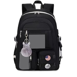 Teecho Waterproof Backpack for Teen Girls Cute Laptop Backpack for Women Stylish Travel Rucksack Black