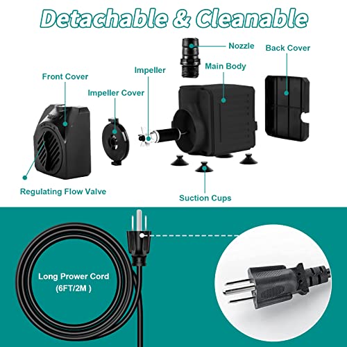 FREESEA Aquarium Submersible Fountain Pump: 30W 550GPH Adjustable Quiet Water Pumps with 7.2ft High Lift for Small Pond | Waterfall | Outdoor | Statuary | Hydroponic (550GPH with tubing)