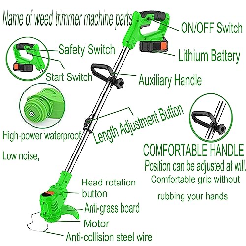 Weed Wacker,24V 2Ah Battery Powered Weed EaterString Trimmer with 2 Batteries and 3 Types Blades,Weed eaterLightweight and Powerful Weed Eater Battery poweredfor Yard and Garden(Green)