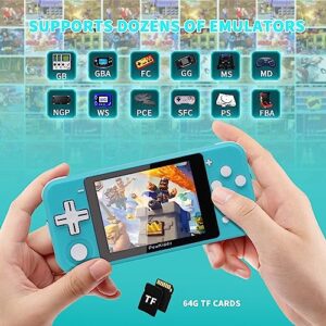 Handheld Game Console 3 inch IPS Screen with 64G TF Cards-Free Games, Mini Retro Open Source System Games Consoles, Compatible with 12 Simulators, Portable Pocket Hand Held Game Video Consoles (Blue)