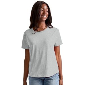 hanes originals oversized t-shirt, cotton crewneck tee for women, curved hem, light steel, medium