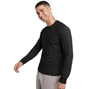 Hanes Originals Long Sleeve Cotton T-Shirt, Classic Crewneck Tee for Men, Black, Medium
