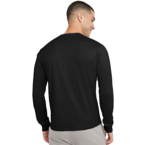 Hanes Originals Long Sleeve Cotton T-Shirt, Classic Crewneck Tee for Men, Black, Medium