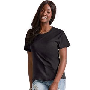 hanes originals cotton t-shirt, classic crewneck women's tee, curved back hem, black, x large