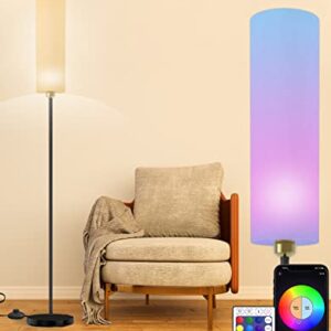 Smart Floor Lamp Works with Alexa & Google Home, Color Changing Stepless Dimmable for Living Room, Modern Standing WiFi Lamps with Remote, Minimalist Pole Lamp Tall Lights for Bedroom, Office-Black