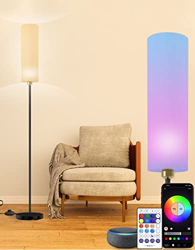 Smart Floor Lamp Works with Alexa & Google Home, Color Changing Stepless Dimmable for Living Room, Modern Standing WiFi Lamps with Remote, Minimalist Pole Lamp Tall Lights for Bedroom, Office-Black