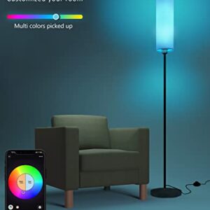 Smart Floor Lamp Works with Alexa & Google Home, Color Changing Stepless Dimmable for Living Room, Modern Standing WiFi Lamps with Remote, Minimalist Pole Lamp Tall Lights for Bedroom, Office-Black