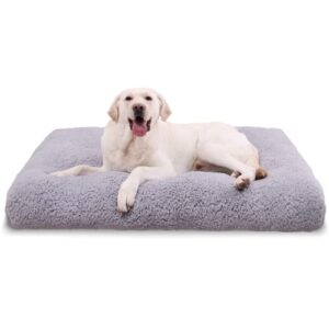 large dog bed for crate, washable dog beds for large dogs, ultra deluxe sherpa kennel pad, fluffy pet mats with durable anti-slip bottom, 35"x23", gray
