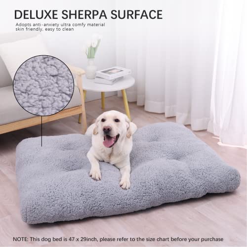 Large Dog Bed for Crate, Washable Dog Beds for Large Dogs, Ultra Deluxe Sherpa Kennel Pad, Fluffy Pet Mats with Durable Anti-Slip Bottom, 35"x23", Gray