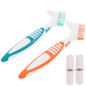 healvian 2 sets travel toothbrush set denture toothbrush and toothbrush storage box box soft double bristle false teeth brush denture cleaning tool