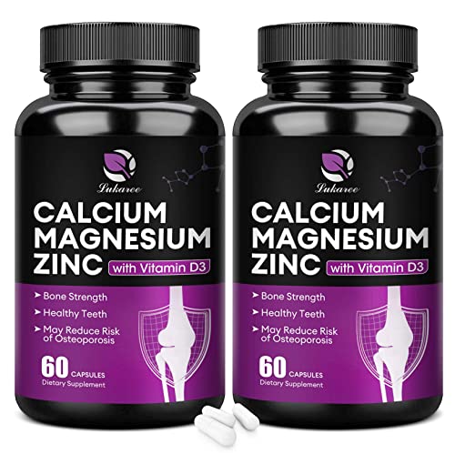 (2 Pack) Calcium Magnesium Zinc Health Bone Support Formula, with Vitamin D3, B6, Mn, and Cu for Immune Support, Non-GMO Dietary Supplement 120 Veg Caps