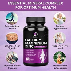 (2 Pack) Calcium Magnesium Zinc Health Bone Support Formula, with Vitamin D3, B6, Mn, and Cu for Immune Support, Non-GMO Dietary Supplement 120 Veg Caps