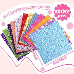 1200 Pcs 4 x 4 Inches Cotton Fabric Bundle Floral Precut Fat Squares Fabric Scraps Cotton Quilting Fat Flower Fabric Patchwork for DIY Craft Sewing Clothing