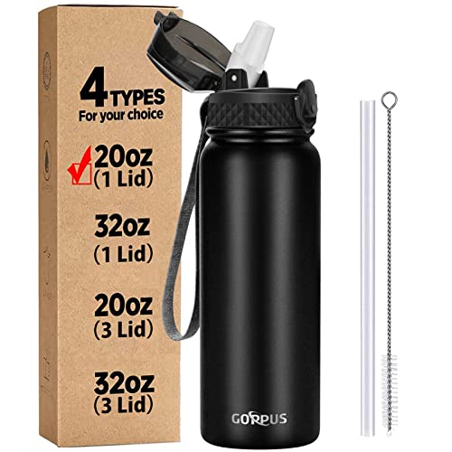 GOPPUS 20oz Insulated Stainless Steel Water Bottle with Straw Lid Reusable Leakproof Water Flask, Keeps Hot and Cold Sports Canteen Water Bottles for Kids Men Women Gym