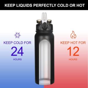 GOPPUS 20oz Insulated Stainless Steel Water Bottle with Straw Lid Reusable Leakproof Water Flask, Keeps Hot and Cold Sports Canteen Water Bottles for Kids Men Women Gym