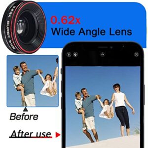 Phone Camera Lens, Clip on Cell HD Phone Super Wide Angle Lens kit, 0.62X Super Wide Angle Lens, for Most iPhone Android Samsung Phones and Smartphones