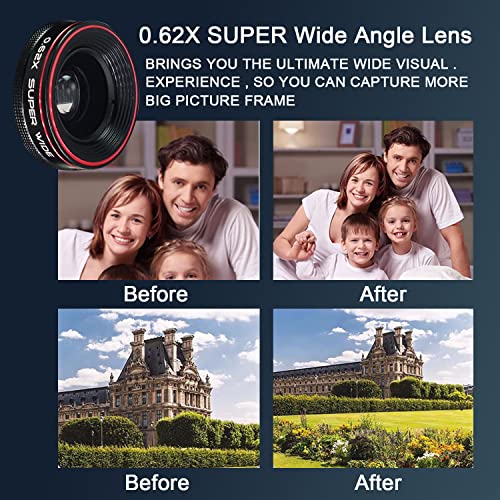 Phone Camera Lens, Clip on Cell HD Phone Super Wide Angle Lens kit, 0.62X Super Wide Angle Lens, for Most iPhone Android Samsung Phones and Smartphones