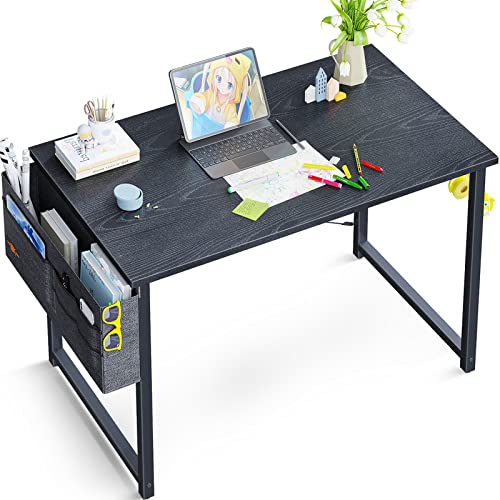 ODK 32 inch Small Computer Desk Study Table for Small Spaces Home Office Student Laptop PC Writing Desks with Storage Bag Headphone Hook, Espresso Gray