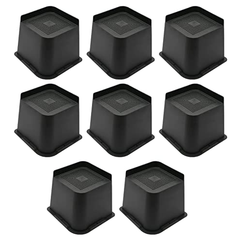 MYMULIKE Bed Risers 4 inch,6 inch, 8 inch, Oversized Furniture Risers, Support Up to 6000 Lbs, Lift 4 inch for Couch, Sofa, Table,Chair (Black 8 Pack, 4 inch)