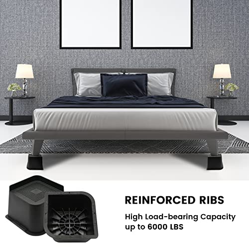 MYMULIKE Bed Risers 4 inch,6 inch, 8 inch, Oversized Furniture Risers, Support Up to 6000 Lbs, Lift 4 inch for Couch, Sofa, Table,Chair (Black 8 Pack, 4 inch)