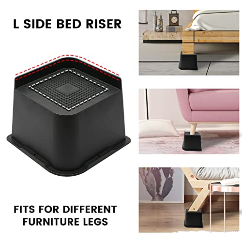 MYMULIKE Bed Risers 4 inch,6 inch, 8 inch, Oversized Furniture Risers, Support Up to 6000 Lbs, Lift 4 inch for Couch, Sofa, Table,Chair (Black 8 Pack, 4 inch)