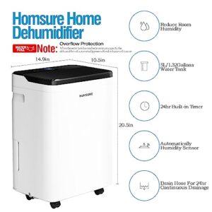 Humsure Dehumidifier For Basement,Dehumidifiers For Home. 4500 sq ft Automatic 70 Pint Whole-House Dehumidifier, Portable Dehumidifier With Drain Hose And 5l Water.