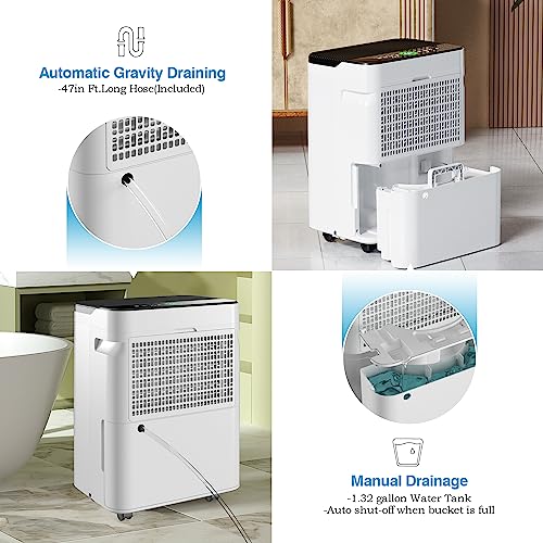 Humsure Dehumidifier For Basement,Dehumidifiers For Home. 4500 sq ft Automatic 70 Pint Whole-House Dehumidifier, Portable Dehumidifier With Drain Hose And 5l Water.