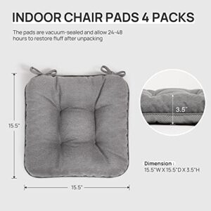 Love's cabin Memory Foam Chair Cushions Set of 4, Outdoor/Indoor Chair Pads for Dining Chairs 4 Pack, Seat Cushions for Kitchen, Dining Room, Office, Patio Chairs, 16x16 Grey