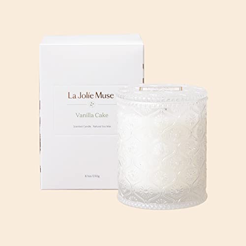 LA JOLIE MUSE Scented Candle Vanilla Cake, House Warming Gifts New Home, 8 oz 50 Hours Burn, Natural Soy Candle, Candles for Home Scented