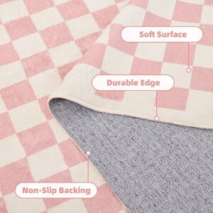 TRUEDAYS Area Rug 5x7 Modern Pink Checkered Rug for Living Room and Bedroom Soft Washable Rug with Non-Slip Backing, Soft Low Pile Checkboard Area Rug Carpet for Indoor Use