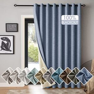 miulee 100% blackout curtain linen textured for sliding patio door/bedroom/living room thermal insulated room divider curtain 1 panel 100" wide x 96" long stone blue