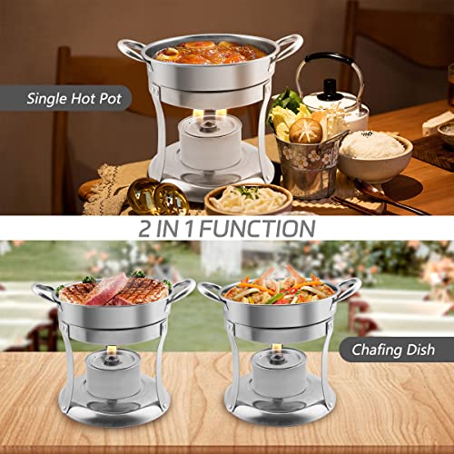 BriSunshine 6 Packs Individual Single Shabu Hot Pot,1QT Mini Round Chafing Dish Buffet Set,Stainless Steel Food Server Warmers with Glass Lids for Caterings Parties Wedding