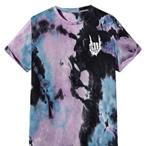 Verdusa Men's Tie Dye Short Sleeve Round Neck Tee Top Black Purple M