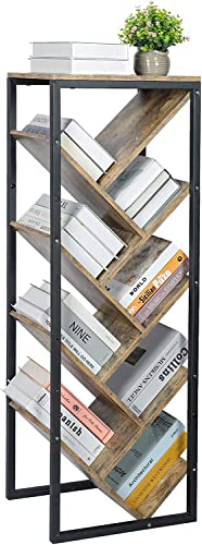 Cutogxon Tree Bookshelf - 9 Tier Floor Standing Tree Bookshelf for CDs/Movies/Books, Small Bookshelf for Small Spaces Bookshelves Wooden Book Storage Organizer Shelves for Bedroom Living Room