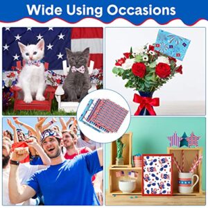 60 Pcs 10 x 10 Inch Independence Day Fabric Holiday American Flag Print Fabric Independence Day Decorative DIY Fabric Printed Sewing Squares Colorful Blue Red White Fat Quarters Bundle for Crafts
