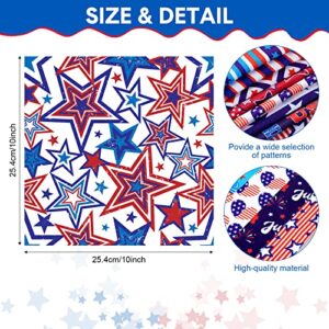 60 Pcs 10 x 10 Inch Independence Day Fabric Holiday American Flag Print Fabric Independence Day Decorative DIY Fabric Printed Sewing Squares Colorful Blue Red White Fat Quarters Bundle for Crafts