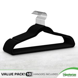 Velvet Hangers 10 Pack Black – Heavy Duty Velvet Clothes Hangers - Non Slip Felt Coat and Suit Hangers for Closet - Lightweight Thin Space Saving Ganchos para Colgar Ropa (Shallow Notch)