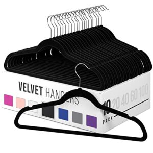 velvet hangers 10 pack black – heavy duty velvet clothes hangers - non slip felt coat and suit hangers for closet - lightweight thin space saving ganchos para colgar ropa (shallow notch)