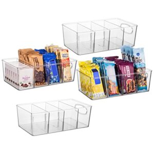 clearspace plastic pantry organization and storage bins with removable dividers – perfect kitchen organization or kitchen storage – refrigerator organizer bins, cabinet organizers (4 pack)