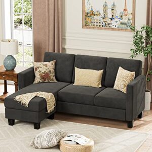 yeshomy convertible sectional small sofa l-shaped couch seat with modern linen fabric, for living room, apartment,study and office, 70", dark gray