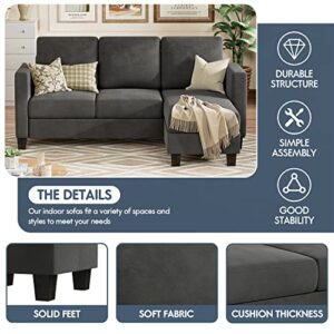 YESHOMY Convertible Sectional Small Sofa L-Shaped Couch Seat with Modern Linen Fabric, for Living Room, Apartment,Study and Office, 70", Dark Gray