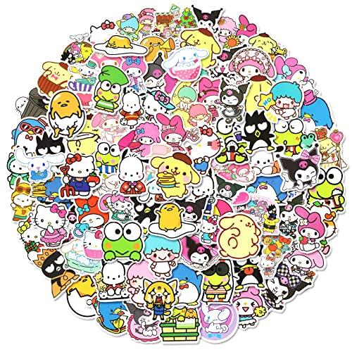 100Pcs Cute Kawaii Stickers for Teens, Cartoon Water Bottle Stickers, Waterproof Vinyl Japanese Anime Sticker Pack for Kids Girls Laptop, Phone, Luggage, Skate, Guitar, Helmet