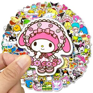 100Pcs Cute Kawaii Stickers for Teens, Cartoon Water Bottle Stickers, Waterproof Vinyl Japanese Anime Sticker Pack for Kids Girls Laptop, Phone, Luggage, Skate, Guitar, Helmet