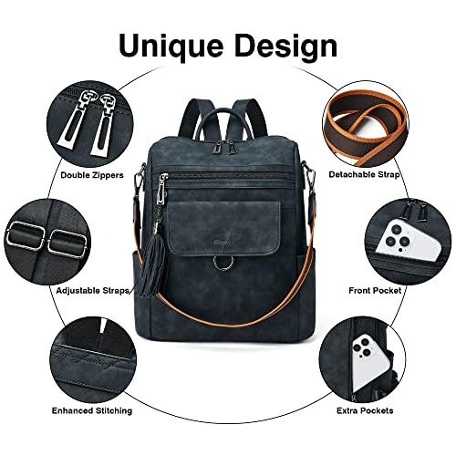 tiamyi Leather Backpack for Women, Backpack Purse for Women Fashion Convertible Shoulder Bags Daypack (1-1 Black)