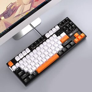 MageGee 75% Mechanical Gaming Keyboard with Yellow Switch, LED White Backlit Keyboard, 87 Keys Compact TKL Wired Computer Keyboard for Windows Laptop PC Gamer - White/Black