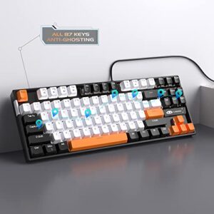 MageGee 75% Mechanical Gaming Keyboard with Yellow Switch, LED White Backlit Keyboard, 87 Keys Compact TKL Wired Computer Keyboard for Windows Laptop PC Gamer - White/Black