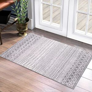 nailttos moroccan washable rug, 2x3 grey rug non-slip small distressed entryway rug, soft low-pile bedroom rug indoor doormat carpet rugs for entryway kitchen bathroom