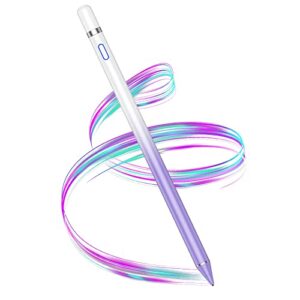 stylus pen for ipad, active stylus pen for touch screens with fine point tip & magnetic cap, compatible with apple ipad, iphone, android, tablet and other capacitive touch screen (white purple)